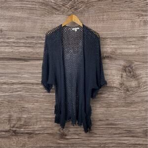 American Eagle Black Open Crochet Fringe Hem Cardigan Women's Size X-Small
